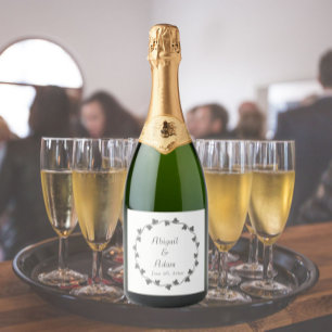 Grey Ivy Wreath Personalized Wedding Sparkling Wine Label