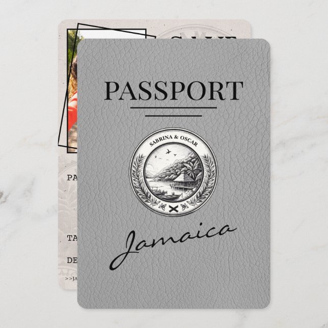 Grey Jamaica Passport Save The Date (Front/Back)