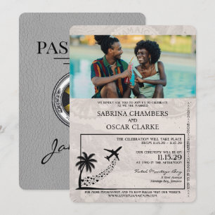 Grey Jamaica Passport Wedding Invitation