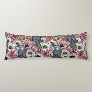 Grey jays and flowers body pillow