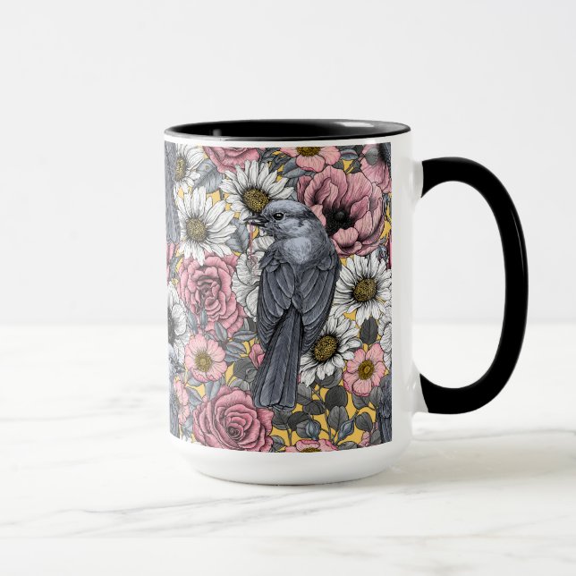 Grey jays and flowers mug (Right)