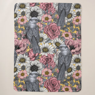 Grey jays and flowers sherpa blanket