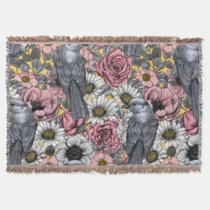 Grey jays and flowers throw blanket