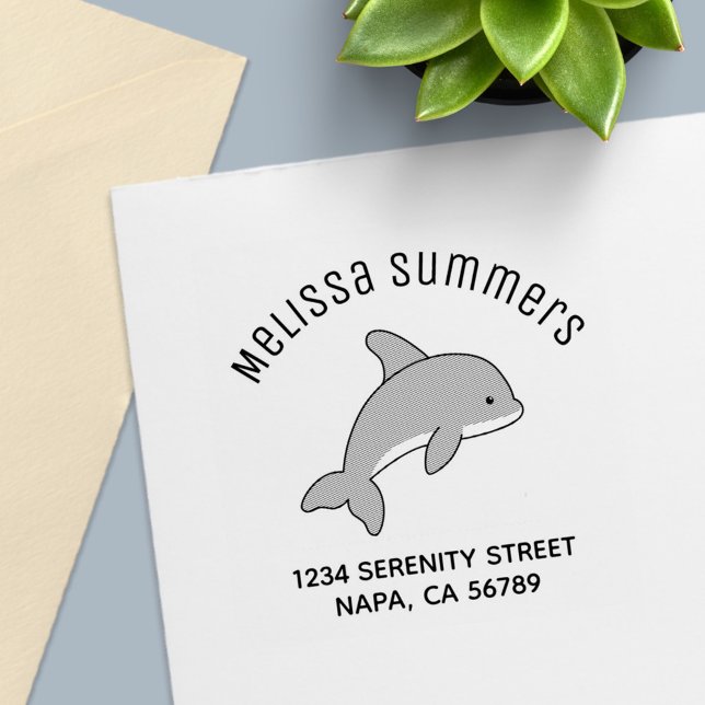 Grey Jumping Dolphin Arch Address Self-inking Stamp (Creator Uploaded)