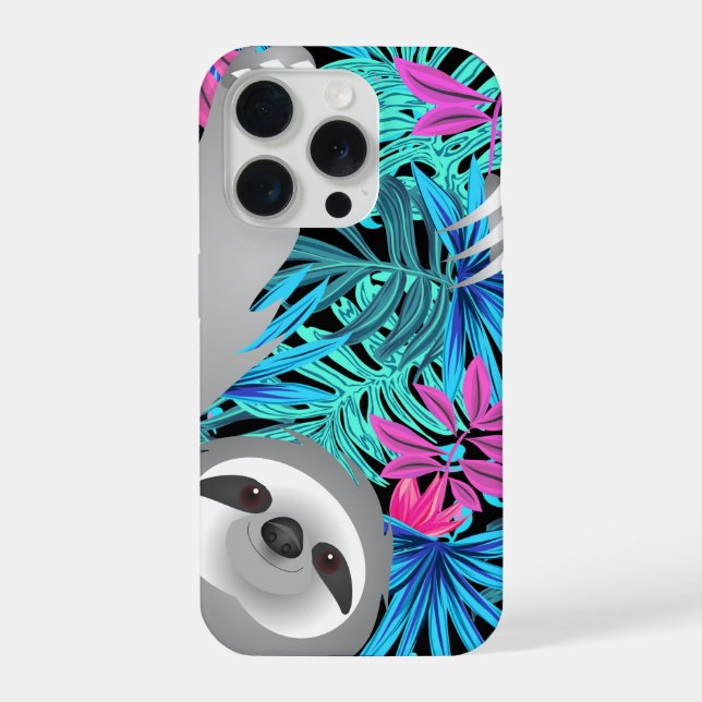 Grey Jungle Sloth in Colorful Jungle Phone Case (Back)