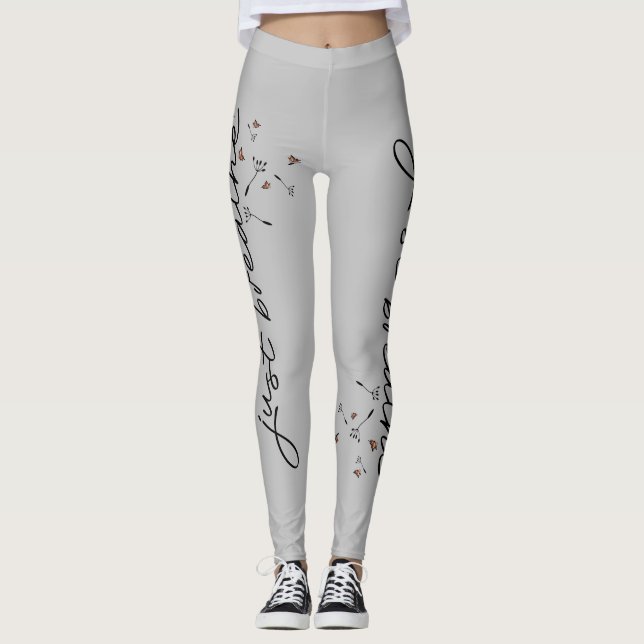 Grey Just Breathe Dandelion Inspirational Yoga Leggings (Front)