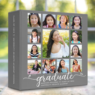 Grey K–12 Graduation Modern Script Photo Collage  Binder