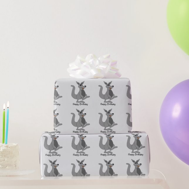 Grey Kangaroo Any Background Colour Birthday Gift Wrapping Paper (Party Gifts)