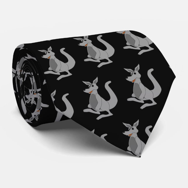 Grey Kangaroo Design Neck Tie (Rolled)