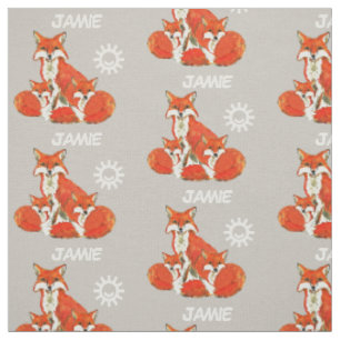 Grey Kids Sunshine Fox Family Personalized Fabric