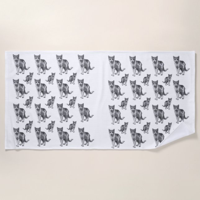 Grey kitten beach towel (Front)