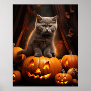 Grey Kitten Halloween Poster