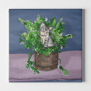 Grey Kitten in Bucket of Catnip Canvas Print