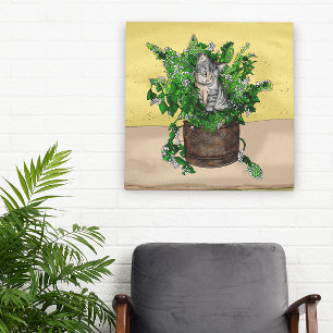 Grey Kitten in Bucket of Catnip   Canvas Print
