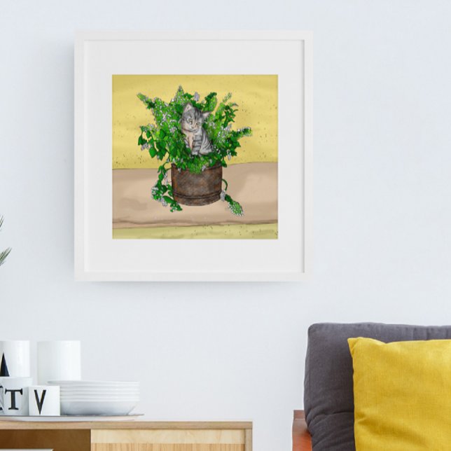 Grey Kitten in Bucket of Catnip   Poster (Creator Uploaded)