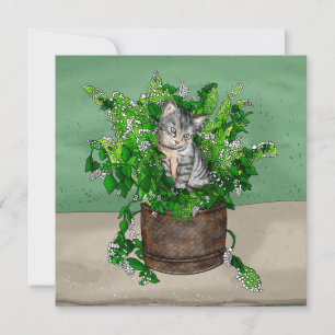 Grey Kitten in Bucket of Catnip  Thank You Card
