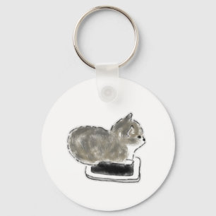 Grey Kitten On Smartphone Pencil Art Keychain