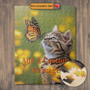 Grey Kitten Orange Butterfly Jigsaw Puzzle