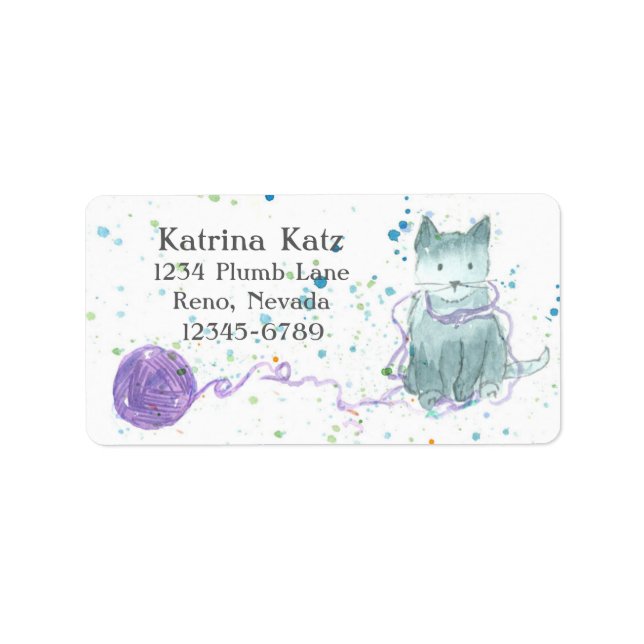 Grey Kitten Purple Yarn Label (Front)