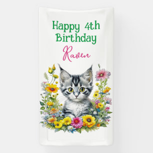 Grey Kitten Themed  Girl's Birthday Party Invite Banner
