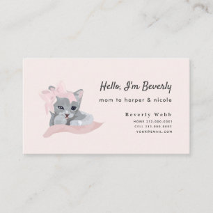 Grey Kitten with Pink Ribbon Mommy Business Card