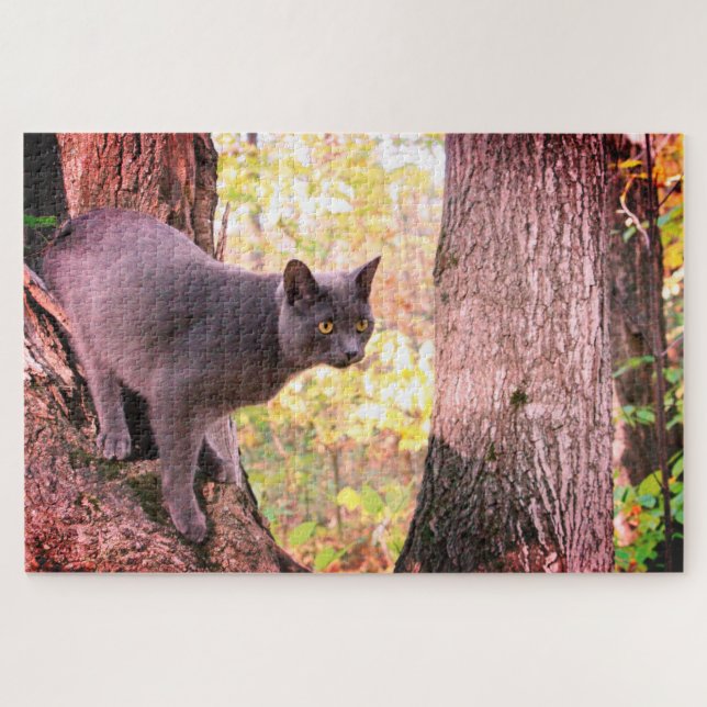 Grey Kitty Cat Designed Jigsaw Puzzle (Horizontal)