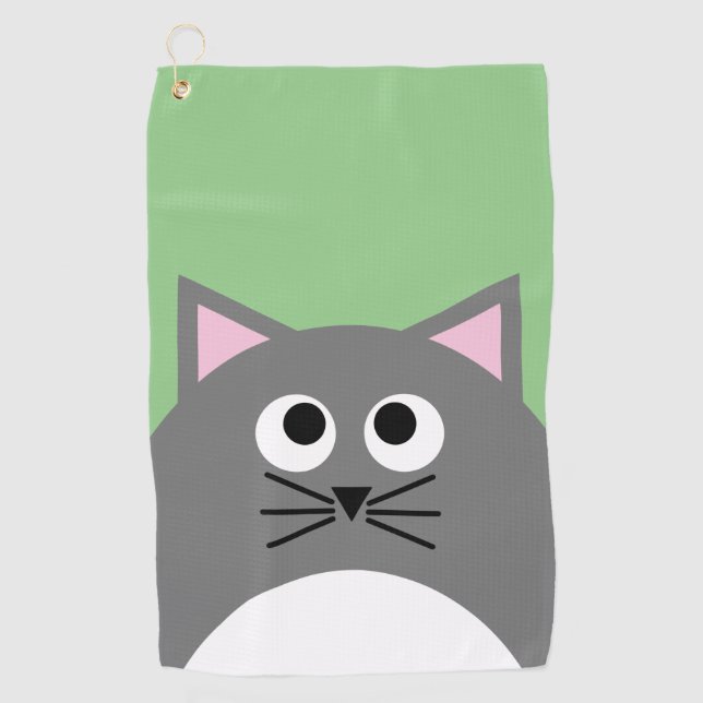 Grey Kitty Cat Golf Towel (Front)