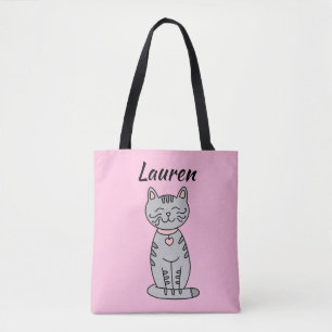 Grey Kitty Cat Personalized Tote Bag