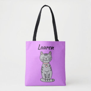 Grey Kitty Cat Personalized Tote Bag