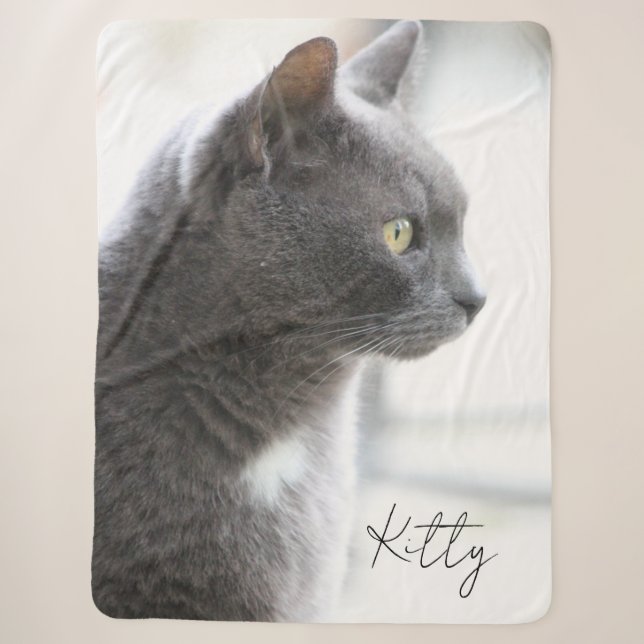 Grey Kitty Cat Sherpa Blanket (Front)