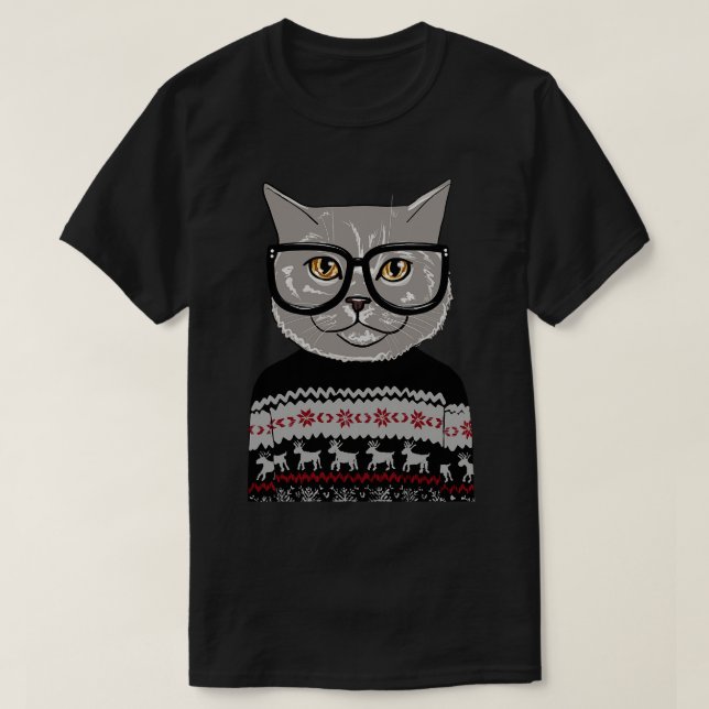 Grey Kitty Ugly Christmas Sweater (Design Front)