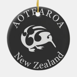 Grey Kiwi with Koru, Aotearoa, New Zealand Ceramic Ornament