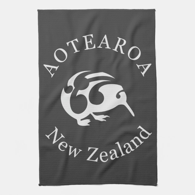 Grey KIWI with Koru Kitchen Towel (Vertical)