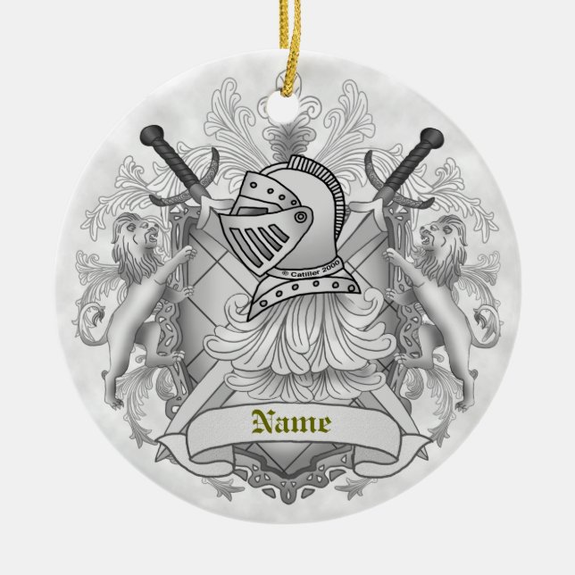 Grey Knight Family Crest Surname Ceramic Ornament (Front)