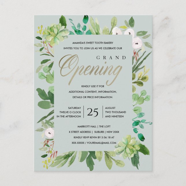 GREY KRAFT FOLIAGE FRAME GRAND OPENING CEREMONY POSTCARD (Front)