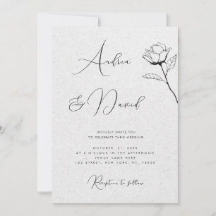 Grey Kraft Look Drawn Rose QR Code RSVP Wedding Invitation