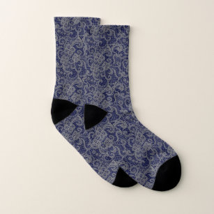 Grey Lace On Navy Blue Socks