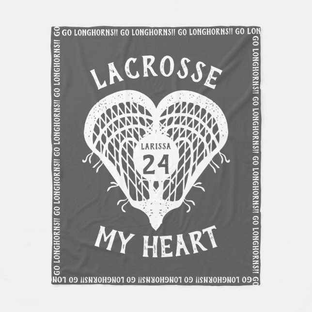 Grey Lacrosse My Heart Fleece Blanket (Front)