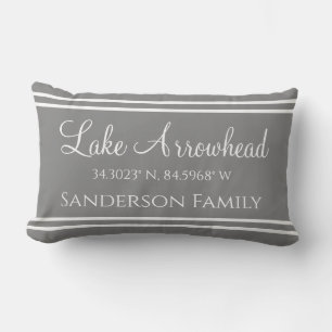 Grey Lake and Family Name Map Coordinates Lumbar Pillow