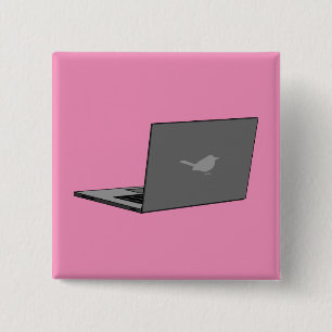 Grey Laptop with Bird Logo Cartoon 2 Inch Square Button
