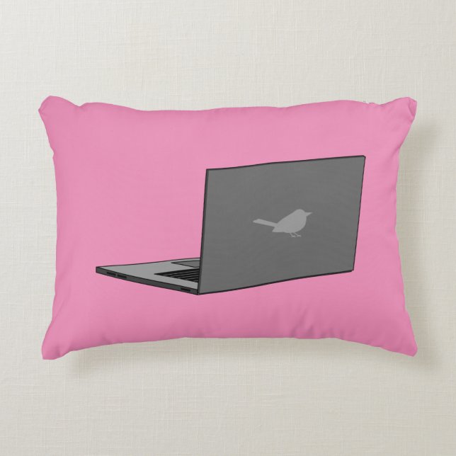 Grey Laptop with Bird Logo Cartoon Accent Pillow (Front)