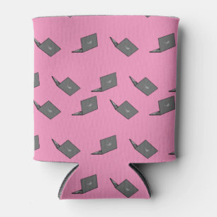 Grey Laptop with Bird Logo Cartoon Can Cooler