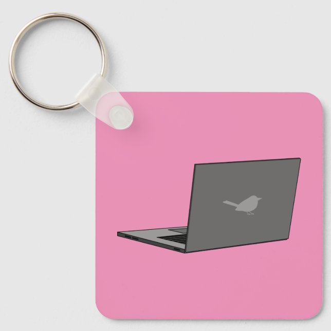 Grey Laptop with Bird Logo Cartoon Keychain (Front)