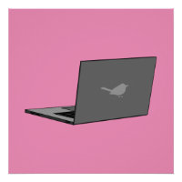 Grey Laptop with Bird Logo Cartoon