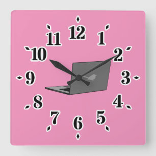 Grey Laptop with Bird Logo Cartoon Square Wall Clock