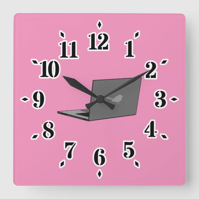 Grey Laptop with Bird Logo Cartoon Square Wall Clock (Front)