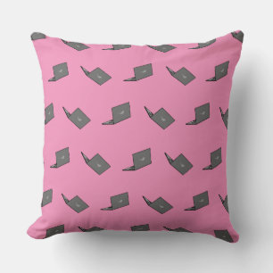 Grey Laptop with Bird Logo Cartoon Throw Pillow