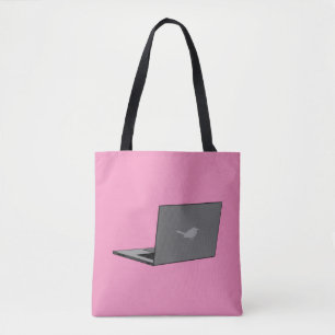 Grey Laptop with Bird Logo Cartoon Tote Bag