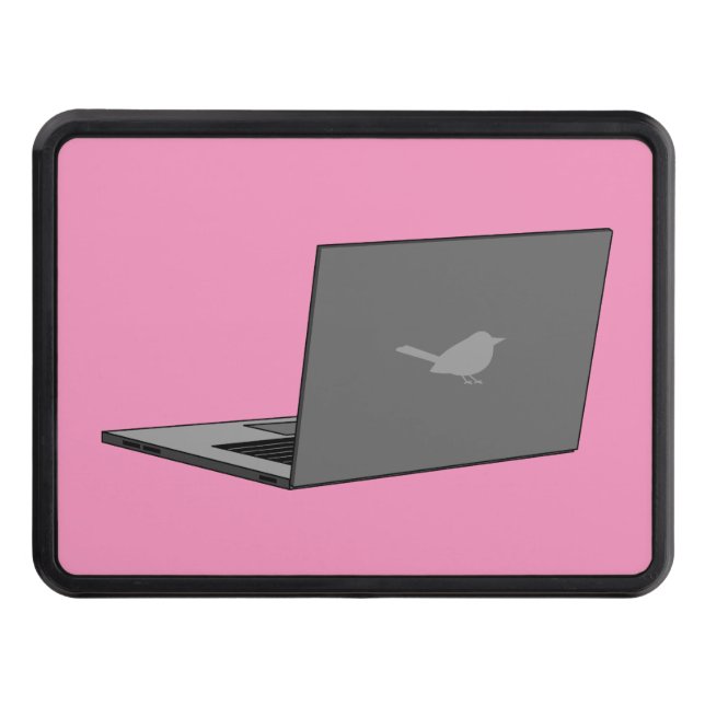 Grey Laptop with Bird Logo Cartoon Trailer Hitch Cover (Front)