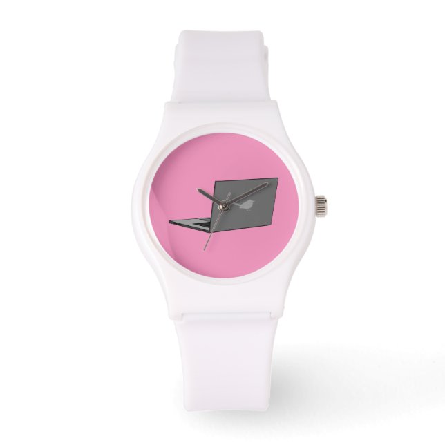 Grey Laptop with Bird Logo Cartoon Watch (Front)